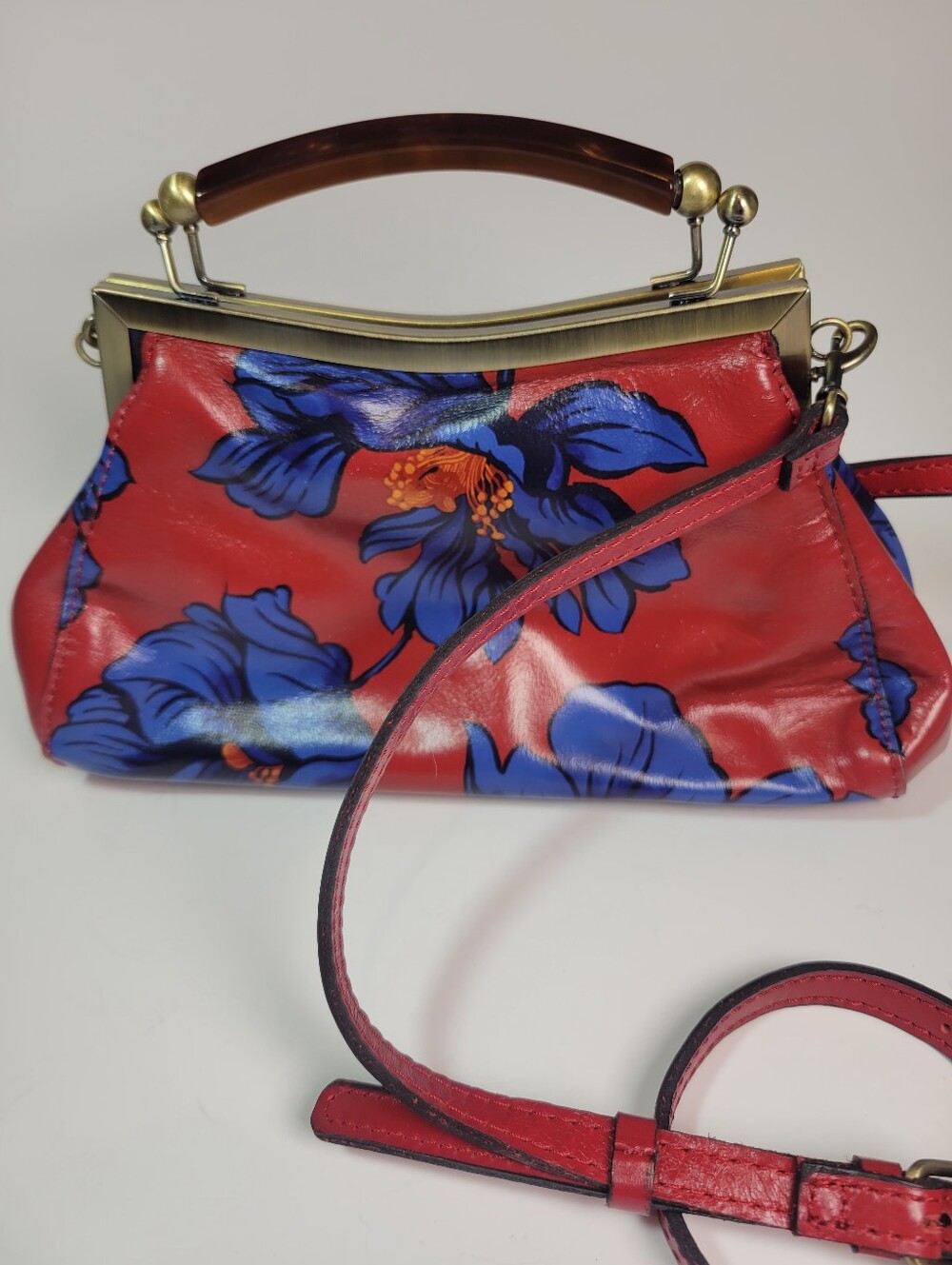Patricia Nash Kelmscott Leather Frame Bag Crossbody Grecian Rose Floral